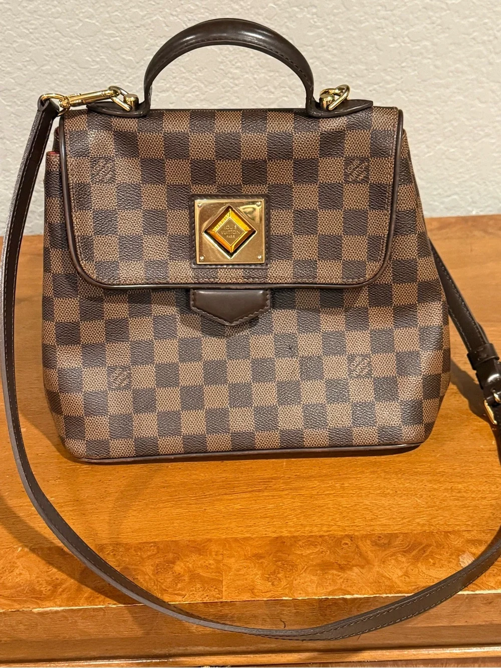 Louis Vuitton Brown Damier Canvas Satchel with Gold Hardware